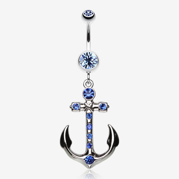Jeweled Anchor Belly Ring-Blue